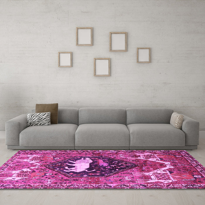Machine Washable Persian Purple Traditional Area Rugs in a Living Room, wshtr1300pur