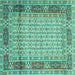 Square Machine Washable Persian Turquoise Traditional Area Rugs, wshtr1301turq