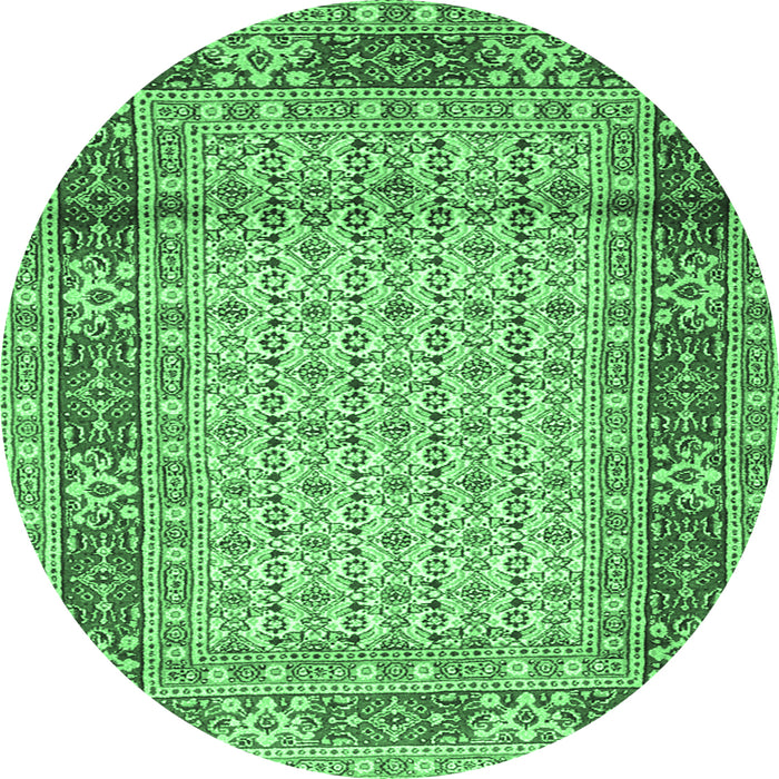 Round Machine Washable Persian Emerald Green Traditional Area Rugs, wshtr1301emgrn