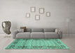 Machine Washable Persian Turquoise Traditional Area Rugs in a Living Room,, wshtr1301turq