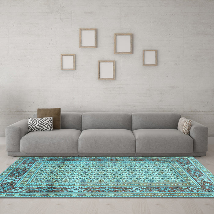 Machine Washable Persian Light Blue Traditional Rug in a Living Room, wshtr1301lblu