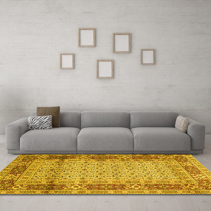 Machine Washable Persian Yellow Traditional Rug in a Living Room, wshtr1301yw