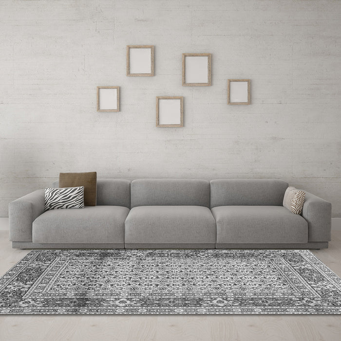 Machine Washable Persian Gray Traditional Rug in a Living Room,, wshtr1301gry