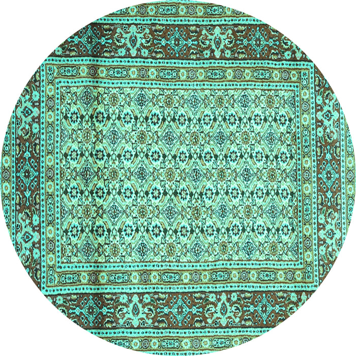Round Machine Washable Persian Turquoise Traditional Area Rugs, wshtr1301turq