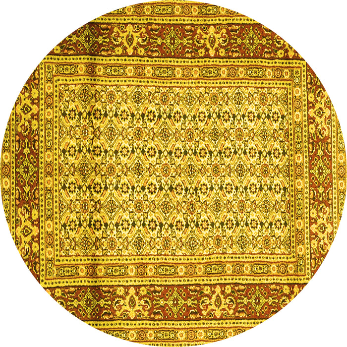 Round Machine Washable Persian Yellow Traditional Rug, wshtr1301yw