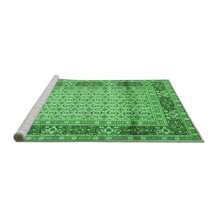 Sideview of Machine Washable Persian Emerald Green Traditional Area Rugs, wshtr1301emgrn