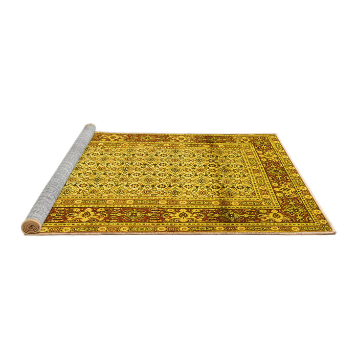 Sideview of Machine Washable Persian Yellow Traditional Rug, wshtr1301yw
