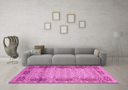 Machine Washable Persian Pink Traditional Rug in a Living Room, wshtr1301pnk