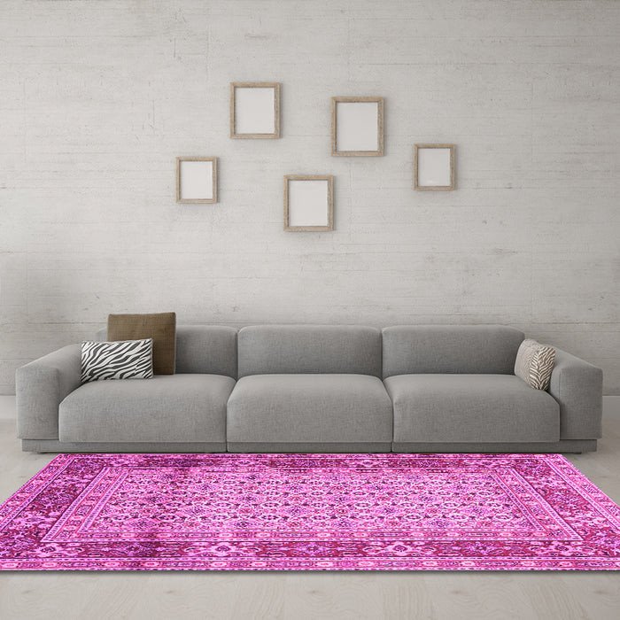 Machine Washable Persian Pink Traditional Rug in a Living Room, wshtr1301pnk