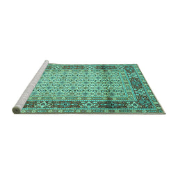 Sideview of Machine Washable Persian Turquoise Traditional Area Rugs, wshtr1301turq