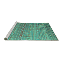 Sideview of Machine Washable Persian Turquoise Traditional Area Rugs, wshtr1302turq
