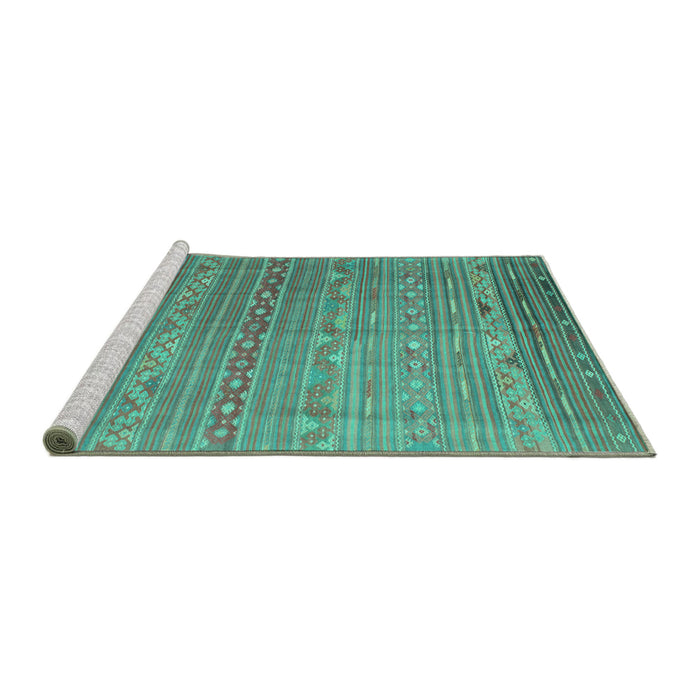 Sideview of Machine Washable Persian Turquoise Traditional Area Rugs, wshtr1302turq
