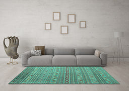 Machine Washable Persian Turquoise Traditional Area Rugs in a Living Room,, wshtr1302turq