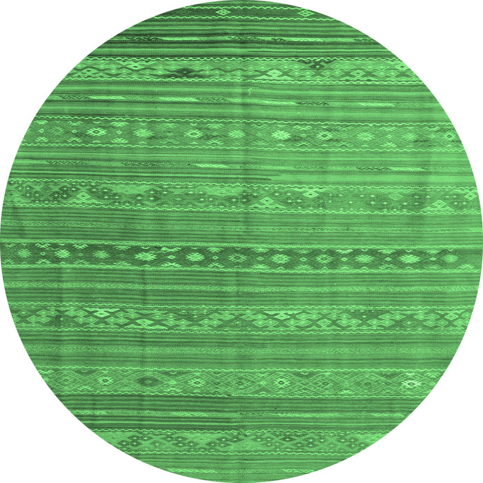 Round Machine Washable Persian Emerald Green Traditional Area Rugs, wshtr1302emgrn