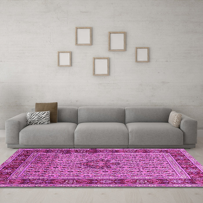 Machine Washable Persian Pink Traditional Rug in a Living Room, wshtr1303pnk
