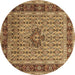 Round Machine Washable Persian Brown Traditional Rug, wshtr1303brn