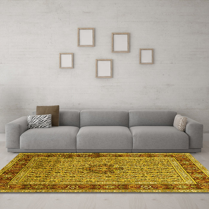 Machine Washable Persian Yellow Traditional Rug in a Living Room, wshtr1303yw