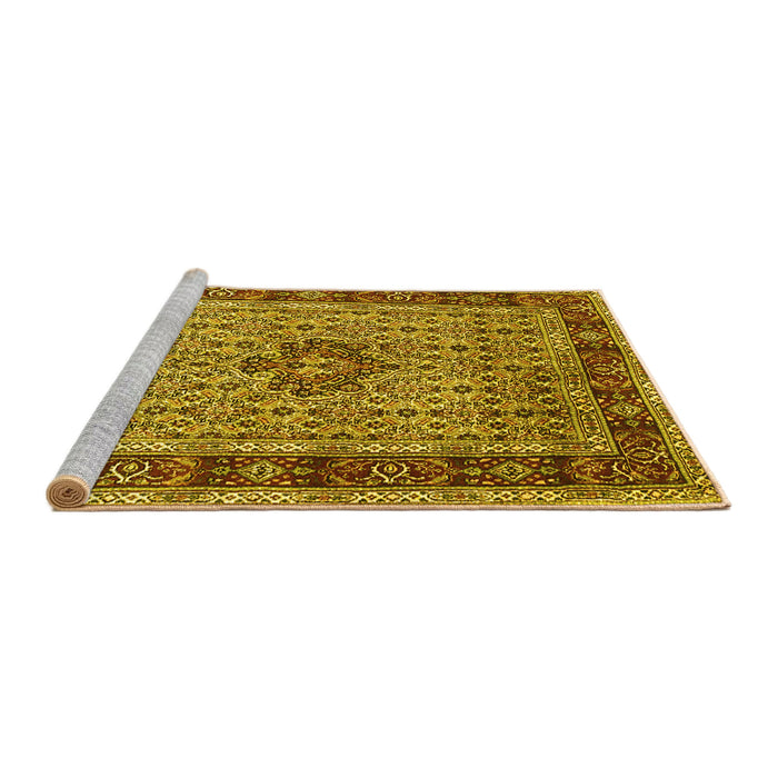 Sideview of Machine Washable Persian Yellow Traditional Rug, wshtr1303yw