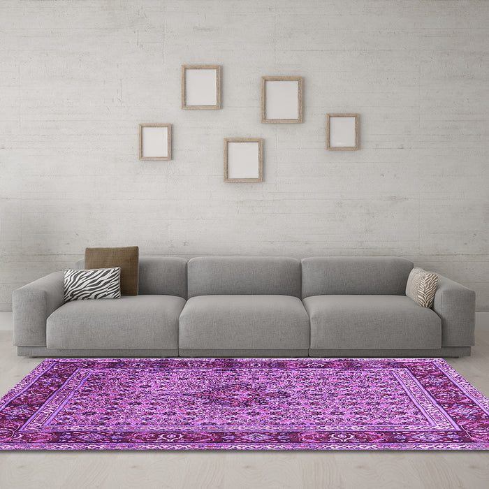Machine Washable Persian Purple Traditional Area Rugs in a Living Room, wshtr1303pur