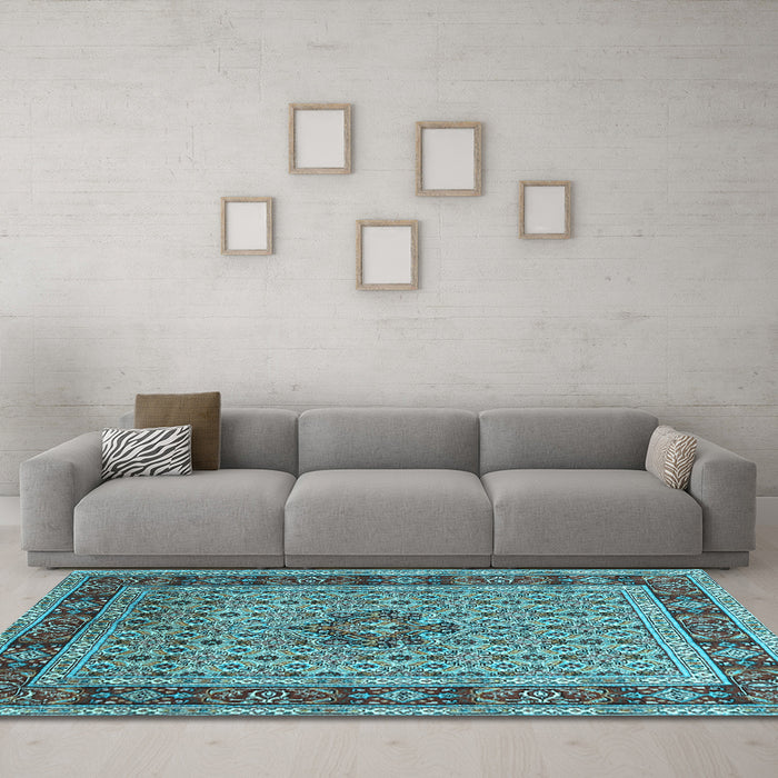 Machine Washable Persian Light Blue Traditional Rug in a Living Room, wshtr1303lblu