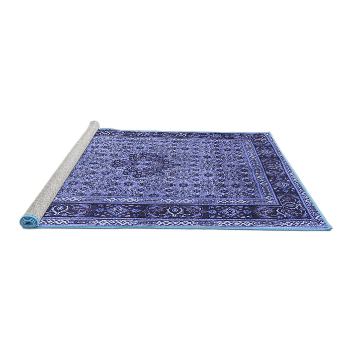 Sideview of Machine Washable Persian Blue Traditional Rug, wshtr1303blu