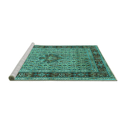 Sideview of Machine Washable Persian Turquoise Traditional Area Rugs, wshtr1303turq