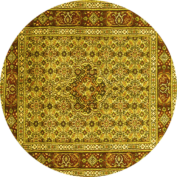 Round Machine Washable Persian Yellow Traditional Rug, wshtr1303yw