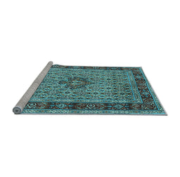 Sideview of Machine Washable Persian Light Blue Traditional Rug, wshtr1303lblu
