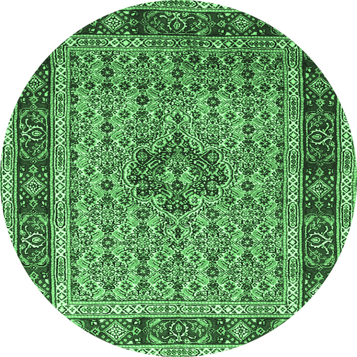 Round Machine Washable Persian Emerald Green Traditional Area Rugs, wshtr1303emgrn