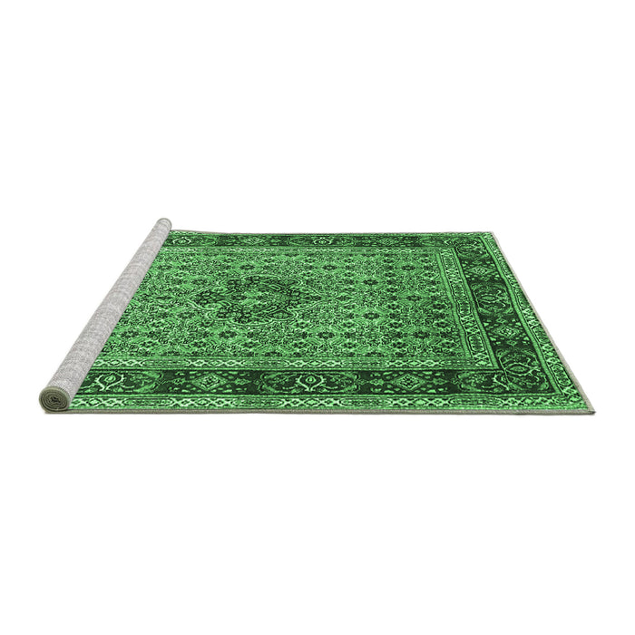 Sideview of Machine Washable Persian Emerald Green Traditional Area Rugs, wshtr1303emgrn