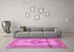 Machine Washable Medallion Pink Traditional Rug in a Living Room, wshtr1304pnk