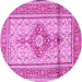 Round Machine Washable Medallion Pink Traditional Rug, wshtr1304pnk