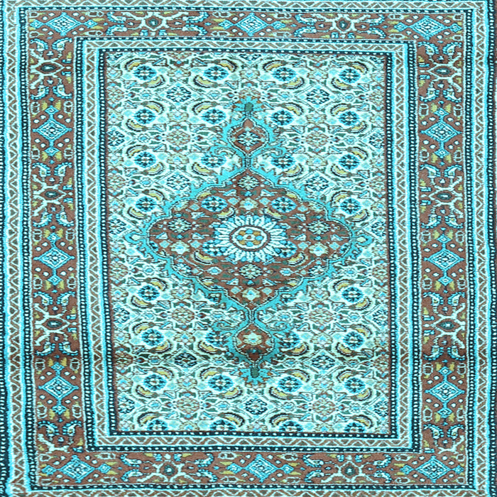 Square Machine Washable Medallion Light Blue Traditional Rug, wshtr1304lblu