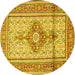 Round Medallion Yellow Traditional Rug, tr1304yw