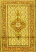 Machine Washable Medallion Yellow Traditional Rug, wshtr1304yw