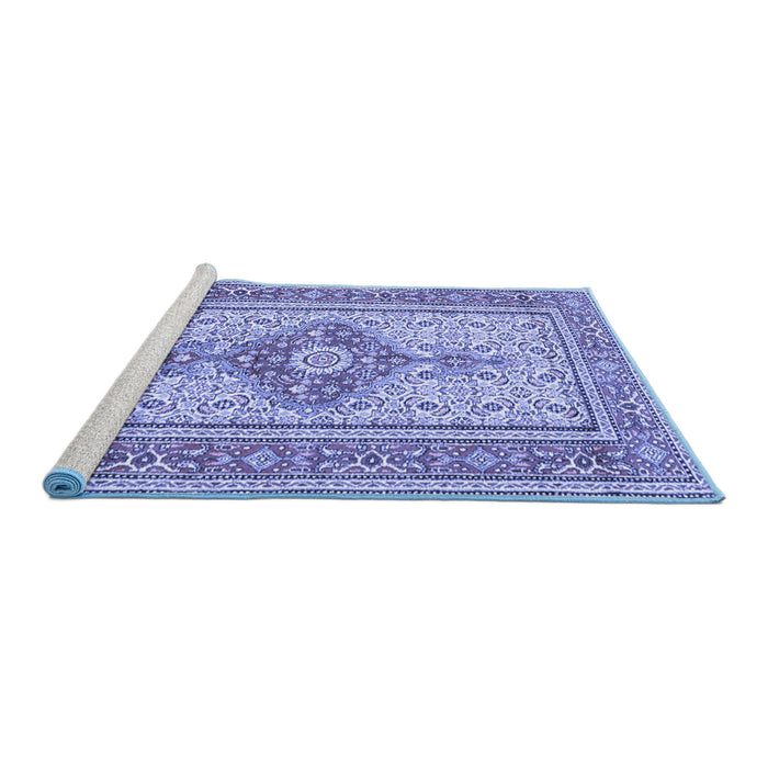 Sideview of Machine Washable Medallion Blue Traditional Rug, wshtr1304blu