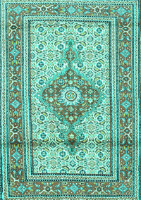 Medallion Turquoise Traditional Rug, tr1304turq