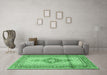 Machine Washable Medallion Emerald Green Traditional Area Rugs in a Living Room,, wshtr1304emgrn