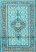 Machine Washable Medallion Light Blue Traditional Rug, wshtr1304lblu