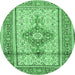 Round Machine Washable Medallion Emerald Green Traditional Area Rugs, wshtr1304emgrn