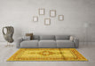 Machine Washable Medallion Yellow Traditional Rug in a Living Room, wshtr1304yw