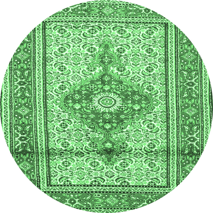 Round Medallion Emerald Green Traditional Rug, tr1304emgrn