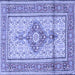 Square Machine Washable Medallion Blue Traditional Rug, wshtr1304blu