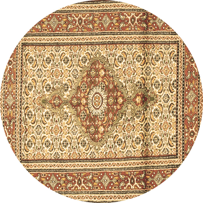 Round Machine Washable Medallion Brown Traditional Rug, wshtr1304brn