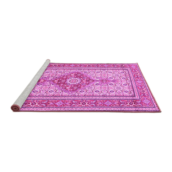 Sideview of Machine Washable Medallion Pink Traditional Rug, wshtr1304pnk