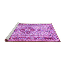 Sideview of Machine Washable Medallion Purple Traditional Area Rugs, wshtr1304pur