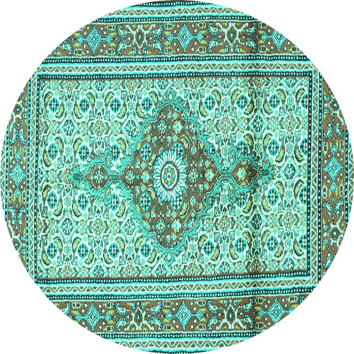 Round Machine Washable Medallion Turquoise Traditional Area Rugs, wshtr1304turq