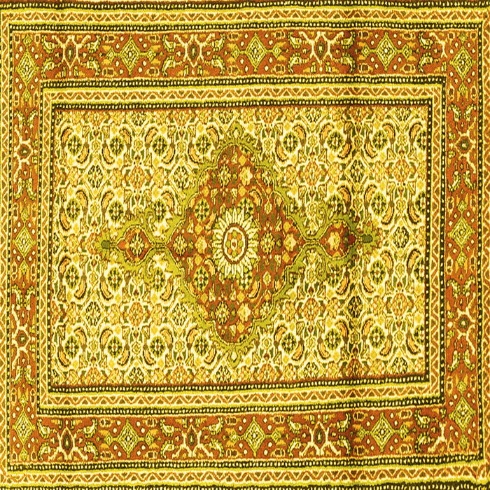 Square Machine Washable Medallion Yellow Traditional Rug, wshtr1304yw
