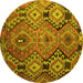 Round Southwestern Yellow Country Rug, tr1305yw