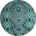 Round Machine Washable Southwestern Light Blue Country Rug, wshtr1305lblu